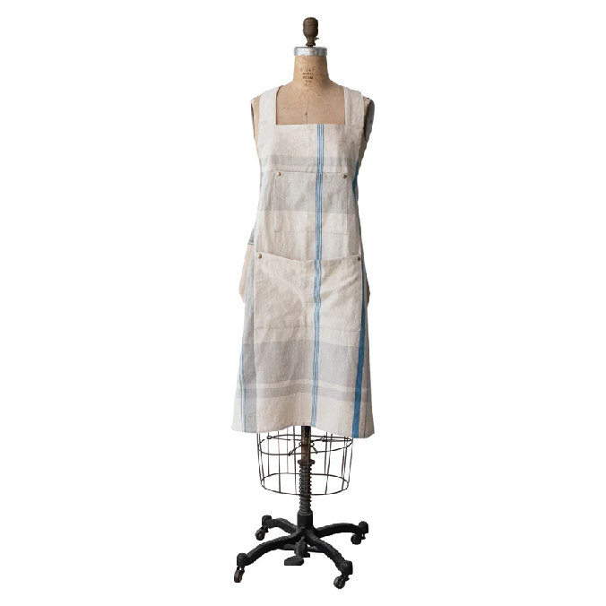 Blue & Gray Plaid Cotton Apron<br><small>*free shipping</small>