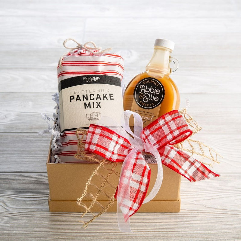 This tin is filled with 100% pure Wisconsin maple syrup, pancake mix with  extra flavor, and fresh roasted coffee roasted just before shipping. -  Northern Harvest Gift Baskets